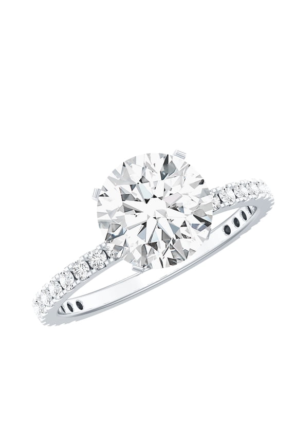 Moissanite Solitaire Engagement Ring 2 Carat - 8 mm Round Moissanite Ring for Women - D-VS1 Quality Certified, 925 Sterling Silver, US 4.00