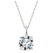 Round Solitaire Necklace for Women Sterling Silver 4 Ct 8A Cubic Zirconia Pendant 16-18" Chain by Ginger Lyne Colelction