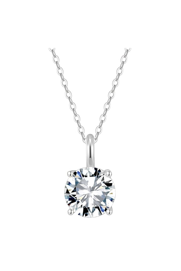 Round Solitaire Necklace for Women Sterling Silver 4 Ct 8A Cubic Zirconia Pendant 16-18" Chain by Ginger Lyne Colelction