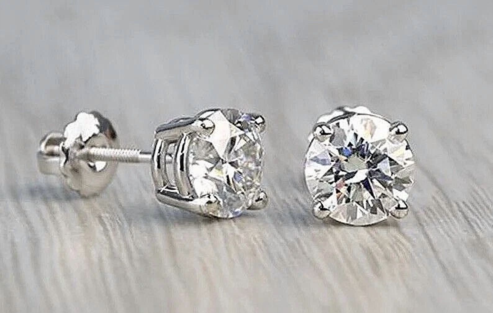 Round Solitaire Stud Earrings for Women & Men, 14K White Gold Plated