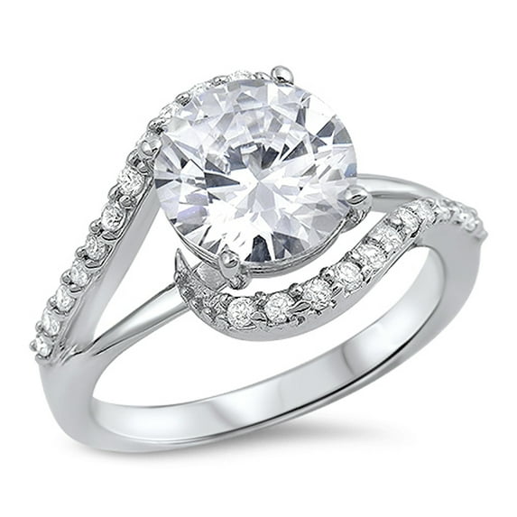 Round Solitaire White CZ Wedding Ring ( Sizes 4 5 6 7 8 9 ) New .925 Sterling Silver Band Rings (Size 5)