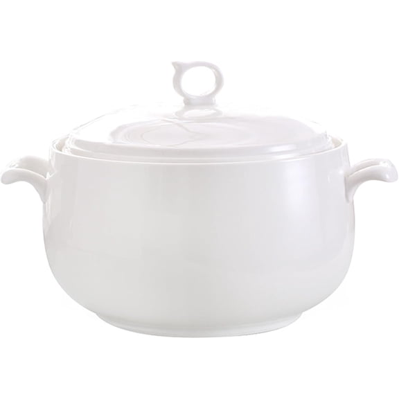 Round Soup Crock With Lid Ceramic Soup Tureen with Glass Lid, Ceramic Serving Soup Bowl With Large Loop Handle for Kitchen, Porcelain, Microwave and Dishwasher Safe,