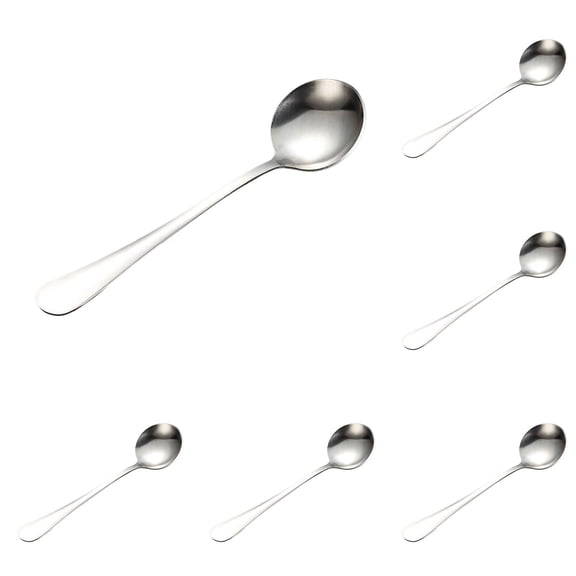 Round Soup Spoons Set of 6 - 6.3 Inch Stainless Steel Bouillon Spoons with Thick Handle, for Soup, Cereal, Dessert, Coffee & Tea, Modern Tableware