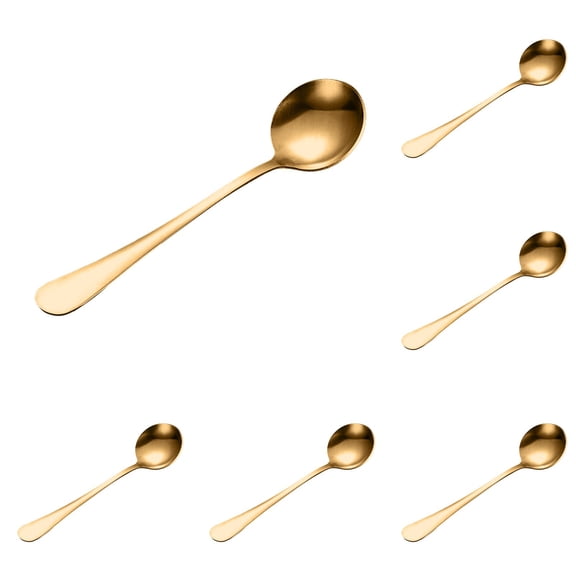 Round Soup Spoons Set of 6 - 6.3 Inch Stainless Steel Bouillon Spoons with Thick Handle, for Soup, Cereal, Dessert, Coffee & Tea, Modern Tableware