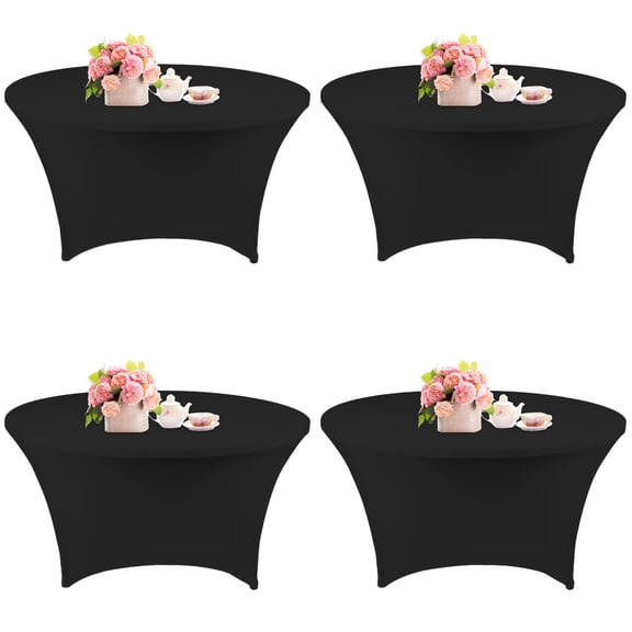 Round Spandex Tablecloth Black 5 FT (60 in) For Wedding Banquet Birthday Party
