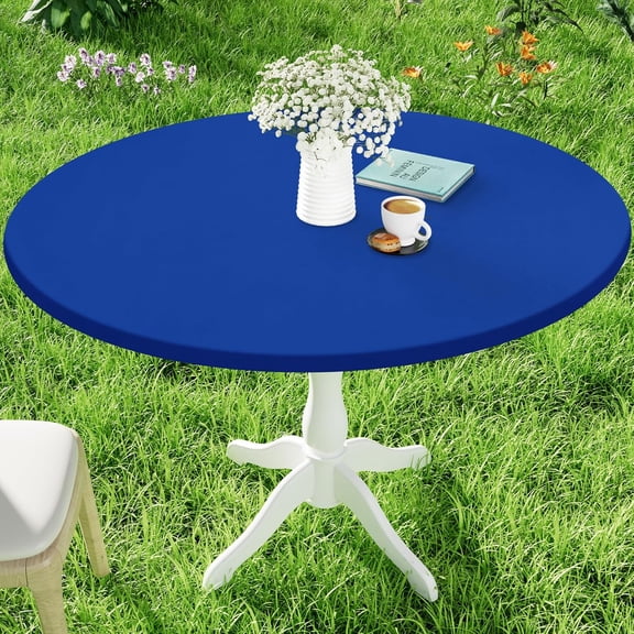 Round Spandex Tablecloth, Elastic Fitted Waterproof Tablecloths for 36"-44" Tables, Stretch Washable Picnic Table Cover for Camping, Dining, Indoor and Outdoor, Blue