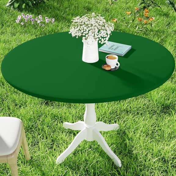 Round Spandex Tablecloth, Elastic Fitted Waterproof Tablecloths for 36"-44" Tables, Stretch Washable Picnic Table Cover for Camping, Dining, Indoor and Outdoor, Emerald Green