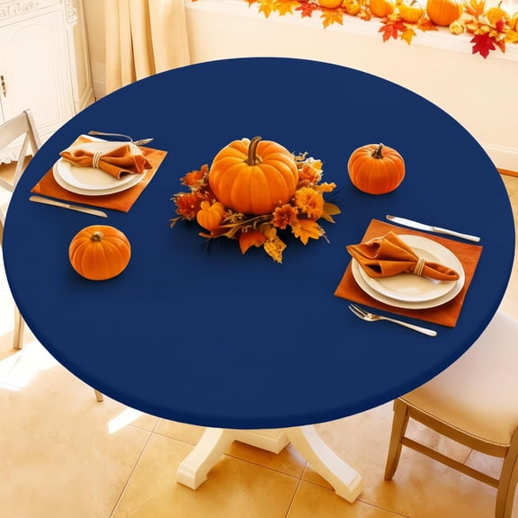 Round Spandex Tablecloth, Elastic Fitted Waterproof Tablecloths for 36"-44" Tables, Stretch Washable Picnic Table Cover for Camping, Dining, Indoor and Outdoor, Navy