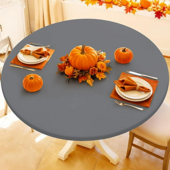 Round Spandex Tablecloth, Elastic Fitted Waterproof Tablecloths for 42"-50" Tables, Stretch Washable Picnic Table Cover for Camping, Dining, Indoor and Outdoor, Grey