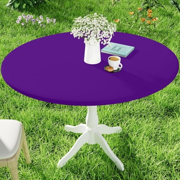 Round Spandex Tablecloth, Elastic Fitted Waterproof Tablecloths for 45"-52" Tables, Stretch Washable Picnic Table Cover for Camping, Dining, Indoor and Outdoor, Purple
