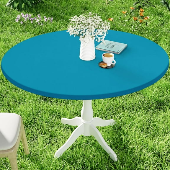 Round Spandex Tablecloth, Elastic Fitted Waterproof Tablecloths for 45"-52" Tables, Stretch Washable Picnic Table Cover for Camping, Dining, Indoor and Outdoor, Turquoise