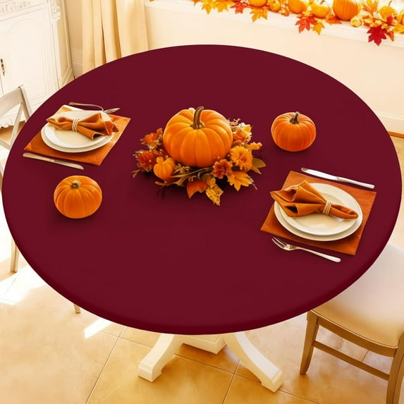 Round Spandex Tablecloth, Elastic Fitted Waterproof Tablecloths for 45"-56" Tables, Stretch Washable Picnic Table Cover for Camping, Dining, Indoor and Outdoor, Wine Red