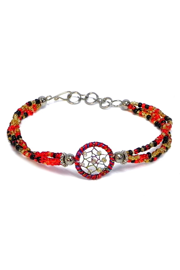 Round Sparkling Thread Dream Catcher Multicolored Seed Beaded Multi Strand Bracelet - Womens Southwest Fashion Handmade Jewelry Boho Accessories