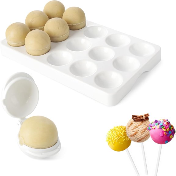 Round Sphere Cake Pop Mold Press with Tray Set, Plastic Cake Pop Shapes Cutter and Pusher Kit, Baking Molds Accessories Supplies for Home Baking, Birthday Parties,Wedding Desserts