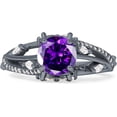 thumbnail image 1 of Round Split Shank Ring Amethyst Cubic Zirconia Black Tone 925 Sterling Silver, Size 6, 1 of 7