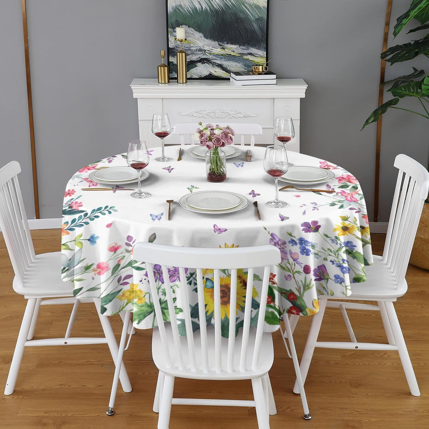 Leaf Floral Sage Green Round Tablecloth 60x60 Inch,Leaf Printed  display picture 1