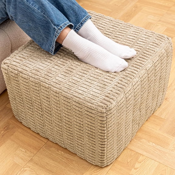 Round Square Pouf Ottoman Foot Rest – Lightweight Modern Footstool with Plush Foam Filling, Perfect for Living Room Decor & Cozy Comfort – 20x20x14 Inch Chic Accent Piece (Light Coffee)