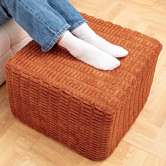 Round Square Pouf Ottoman Footrest Lightweight Modern Footstool with Plush Foam Filling, 20x20x14 Inch Burnt Orange Accent for Living Room Seating