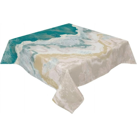 Round/Square Tablecloth 52x 52 Inch Beach Blue Sea Wave Waterproof Table Cloth, Polyester Washable Table Covers for Dining Table, Parties, Camping Boho Gradient Texture