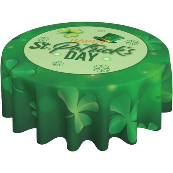 Round St. Patrick''s Day Tablecloth Green Irish Shamrocks Waterproof Washable Tablecloth Clover Themed Table Cover for Holiday Party Dinner Kitchen Decoration 60 inch