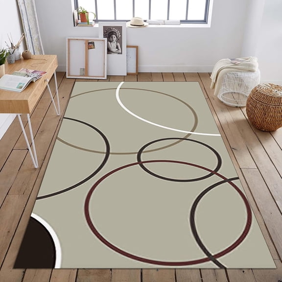 Round Staggered Line Floor Mat, 3D Simple Geometric Rug, Carpet Soft and Easy to Clean Suitable for Living Study Bedroom Dining Room Bathroom 2' x 3'