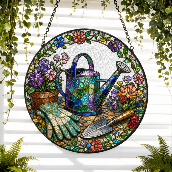 Round Stained Glass Suncatcher Window Hanging Acrylic Gardening Gift