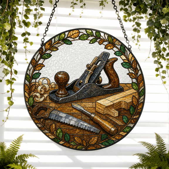 Round Stained Glass Window Hanging Suncatcher Acrylic Woodworking Gift