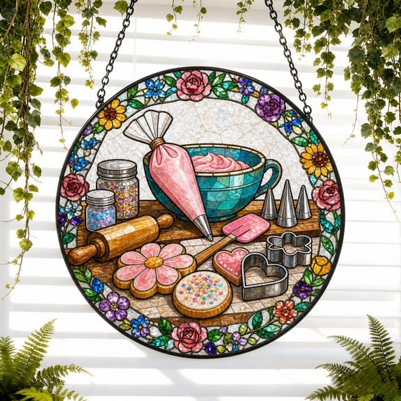 Round Stained Glass Window Hanging Suncatcher Cookie Decorating Gift