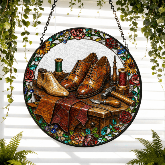 Round Stained Glass Window Hanging Suncatcher, Shoemaking Acrylic Gift