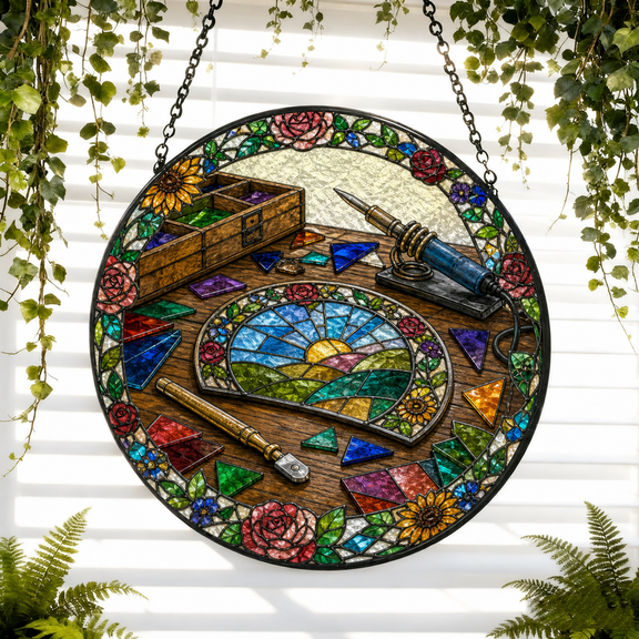 Round Stained Glass Window Hanging Suncatcher for Stained Glass Artist Gift