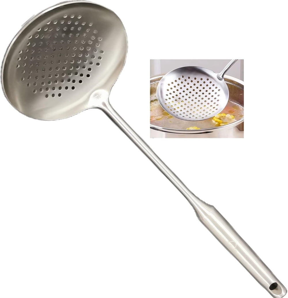 Round Stainless Steel Colander Spoon,Fried Strainer Spoon with Ergonomic Handle,Skimmer Ladle Spoon for Frying and Cooking,Perfect Kitchen Tools for Cooking and Draining - Walmart.com