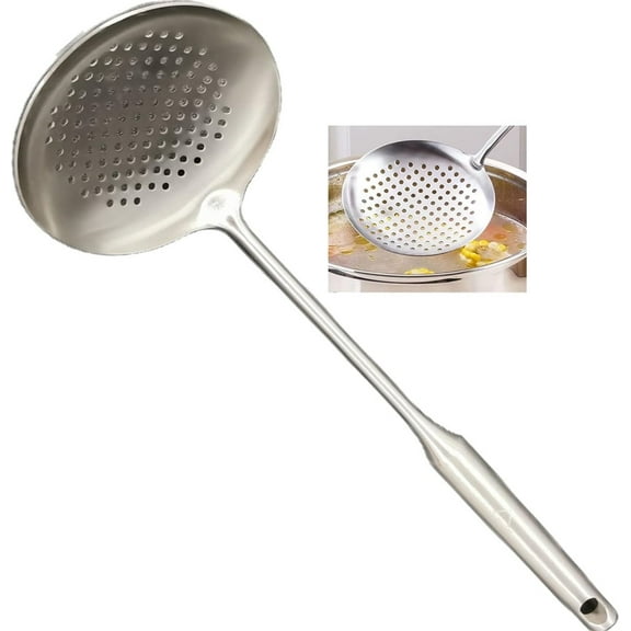 Round Stainless Steel Colander Spoon,Fried Strainer Spoon with Ergonomic Handle,Skimmer Ladle Spoon for Frying and Cooking,Perfect Kitchen Tools for Cooking and Draining
