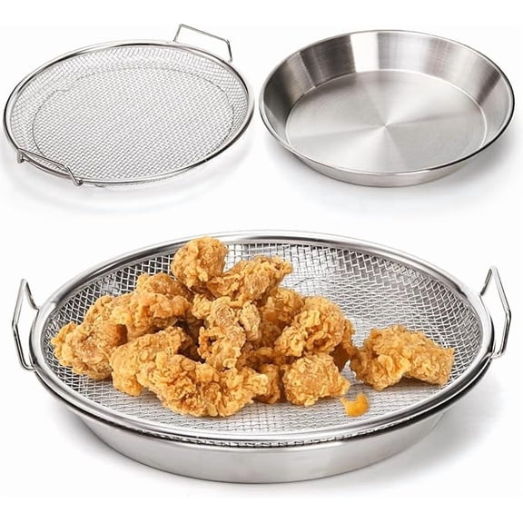 Round Stainless Steel Fried Food Draining Rack with Drip Pan Mesh Oil Filter Tray Strainer Basket for Frying Cooling Washing 10.2 Inch