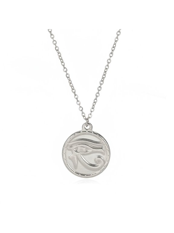 Round Stainless Steel Horus Eye Cross Pendant Necklace For Women