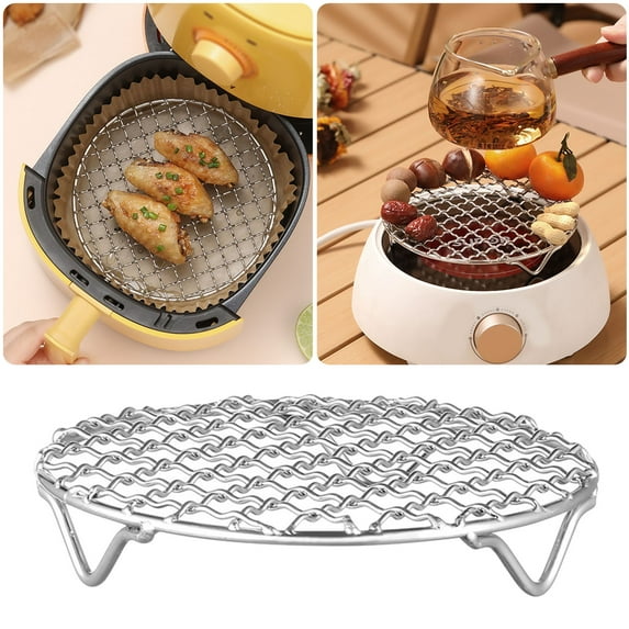 Round Stainless Steel Oven Rack, 7.8 Inch Diameter Wire Cooking Rack with Legs for Air Fryer, Baking, Steaming, BBQ, Dutch Oven & Pressure Cooker (Silver)