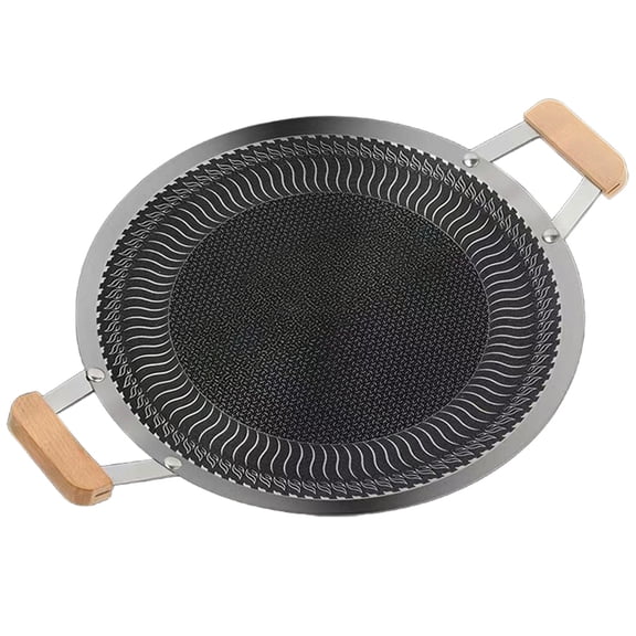 Round Stainless Steel Stove Top Bbq Griddle Pan, Even Heat Distribution Indoor Grill Plate, Multipurpose Stovetop Cooking Tray, Single Pan for Gas and Electric Cooktop Barbecue Food Preparation