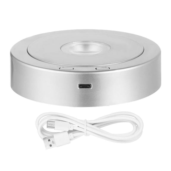 Round Stand Led Rotating Display Stand Base for Crystals Lighted Base 8 Light Modes Display Pedestals(Silver)