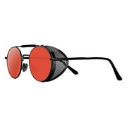 Round Steampunk Sunglasses Metal Frame Side Gothic Glasses for Women Red