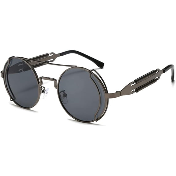 Round Steampunk Sunglasses for Men Double Spring Leg Glasses Metal Punk Eyewear Uv400