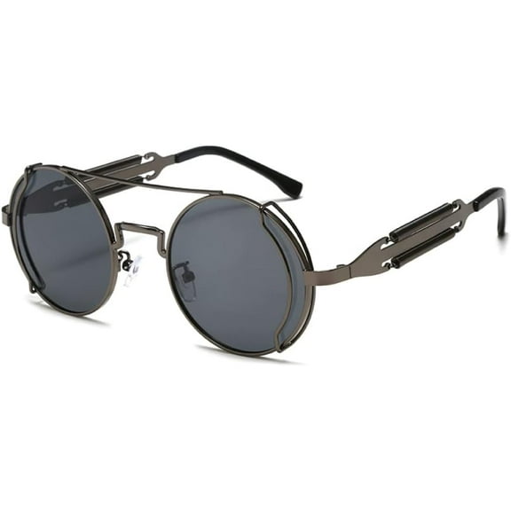 Round Steampunk Sunglasses for Men Double Spring Leg Glasses Metal Punk Eyewear Uv400
