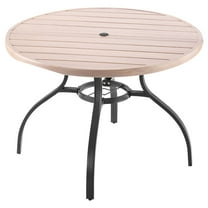 Round Steel Patio Table with Wood-Like Finish, 41 Inch Outdoor Dining Table for 4 with 1.5" Umbrella Hole, All-Weather Garden Furniture