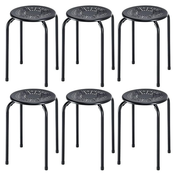 Round Steel Stool Set of 6 Stackable 17.5-Inch Backless Nesting Stool with Metal Frame, X-Shape Connection & Non-Slip Feet Plastic Stool for Home, Office, Classroom Flexible Seating(Black)