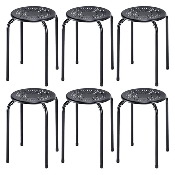 Round Steel Stool Set of 6 Stackable 17.5-Inch Backless Nesting Stool with Metal Frame, X-Shape Connection & Non-Slip Feet Plastic Stool for Home, Office, Classroom Flexible Seating(Black)