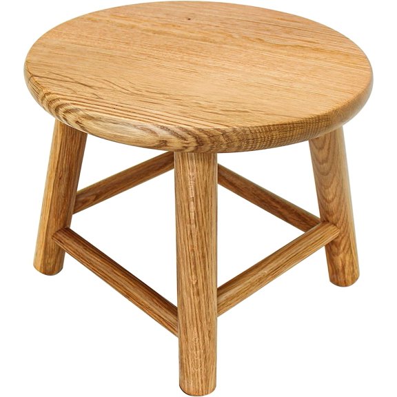Round Step Stool for Adults & Kids, USA Grown Solid Oak Hardwood, Sturdy Small Foot Stool for Kitchen, Bedroom, Bathroom, Shoe Changing, Plant Stand, Fully Assembled
