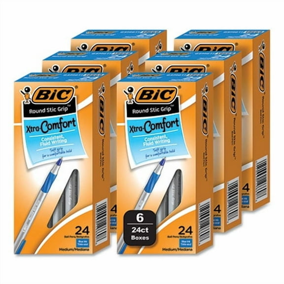 Round Stic Grip Xtra Comfort Ballpoint Pen, Stick, Medium 1 mm, Blue Ink, Gray/Blue Barrel, 144/Pack | Bundle of 2