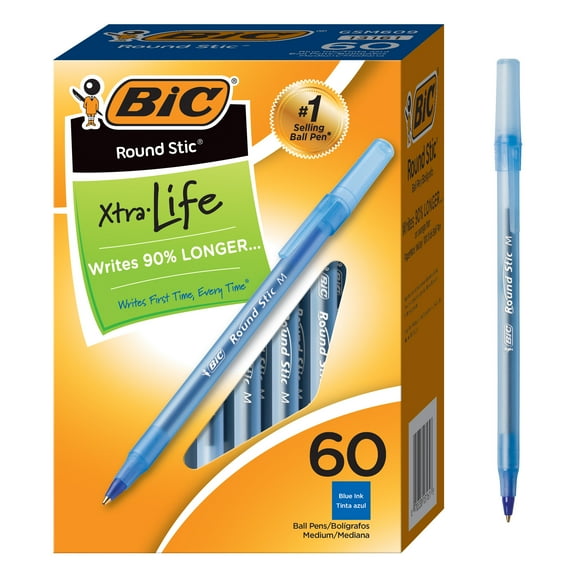 Round Stic Xtra Life Ballpoint Pen Value Pack, Stick, Medium 1 Mm, Blue Ink, Translucent Blue Barrel, 60/box | Bundle of 5