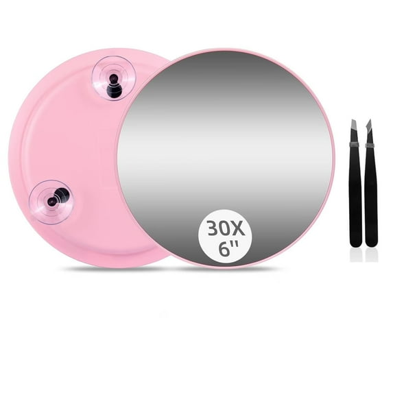Round Stick-On Convex Mirror,Mirror with 30X Magnification with 3 Suction Cups, 6 Inch Round Makeup Mirror for Tweezing, Blackhead Removal, Lightweight Portable, Easy to Install for Makeup Mirror.