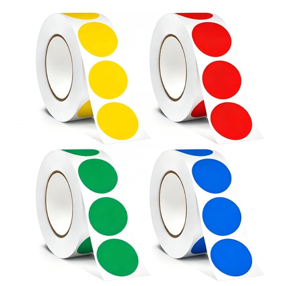 Round Sticker Dots 1 Inch 4 Rolls 2000Pcs Permanent Adhesive Color-Code Circle Labels for Garage Sale (Red Yellow Blue Green),1 Inch,Multicolor