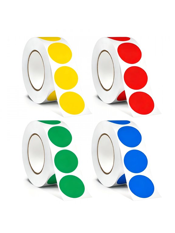 Round Sticker Dots 1 Inch 4 Rolls 2000Pcs Permanent Adhesive Color-Code Circle Labels for Garage Sale (Red Yellow Blue Green),1 Inch,Multicolor