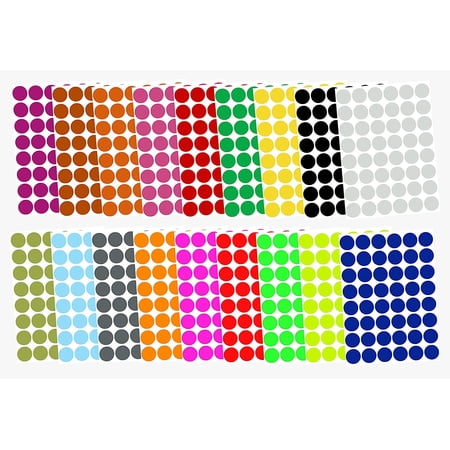 Round Stickers 5/8" inch in 18 Assorted Colors. Colored Sticker dots 17mm - 864 Pack